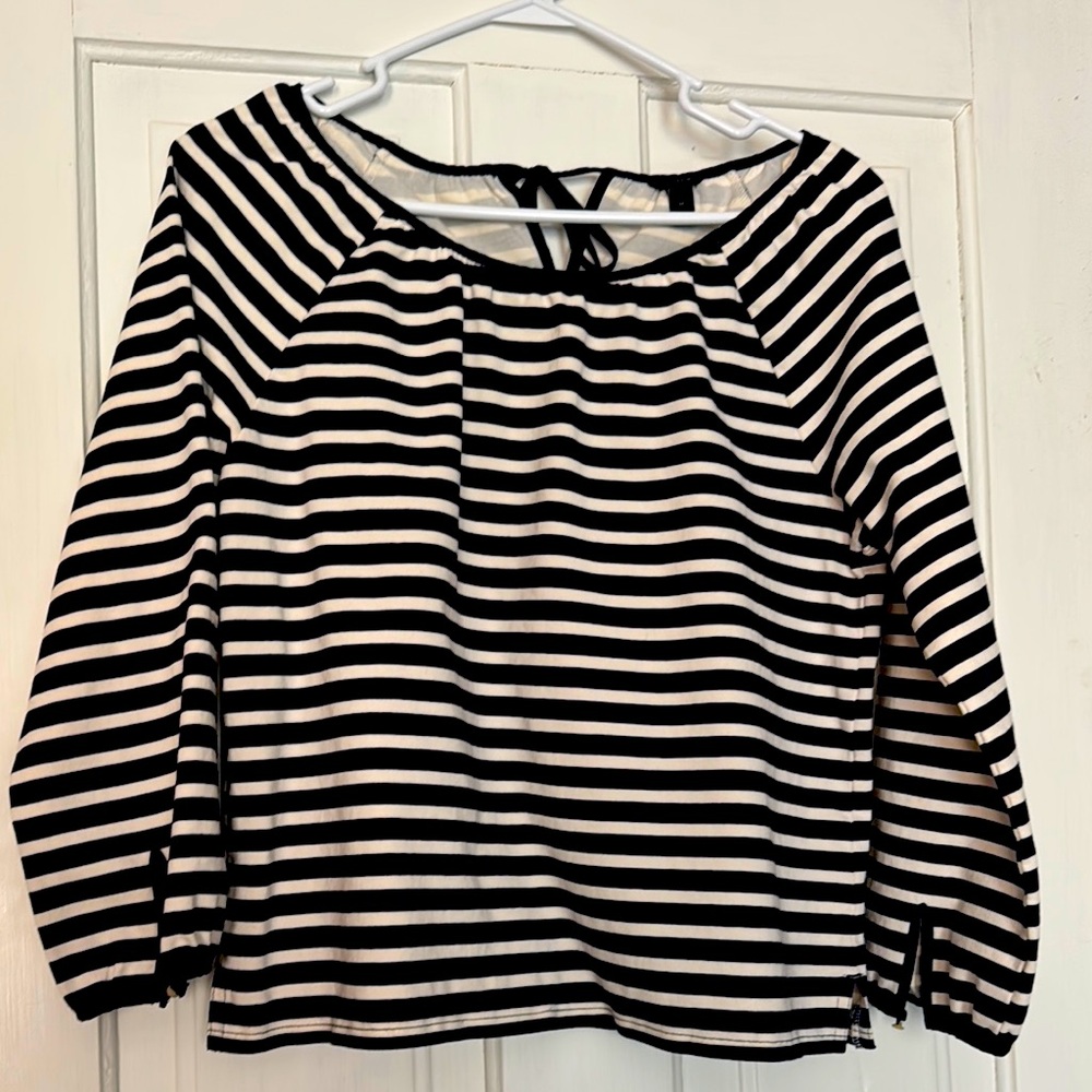 J. Crew Black and White Tie Front 3/4 Sleeve Blouse